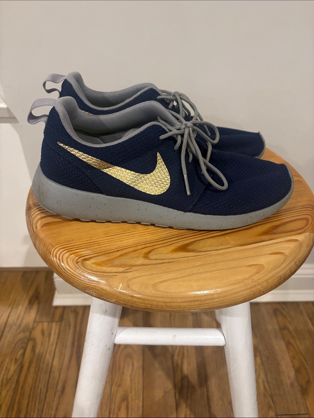 Nike Kids Navy Sneakers with Gold Swoosh